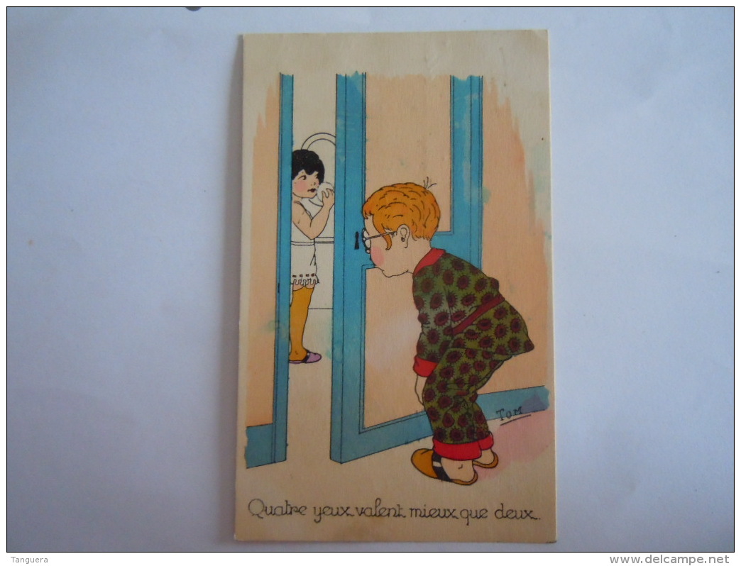 Humour Illustration Tom Quatre Yeux Valent Mieux Que Deux Jongen Kijkt Door Sleutelgat - Other & Unclassified