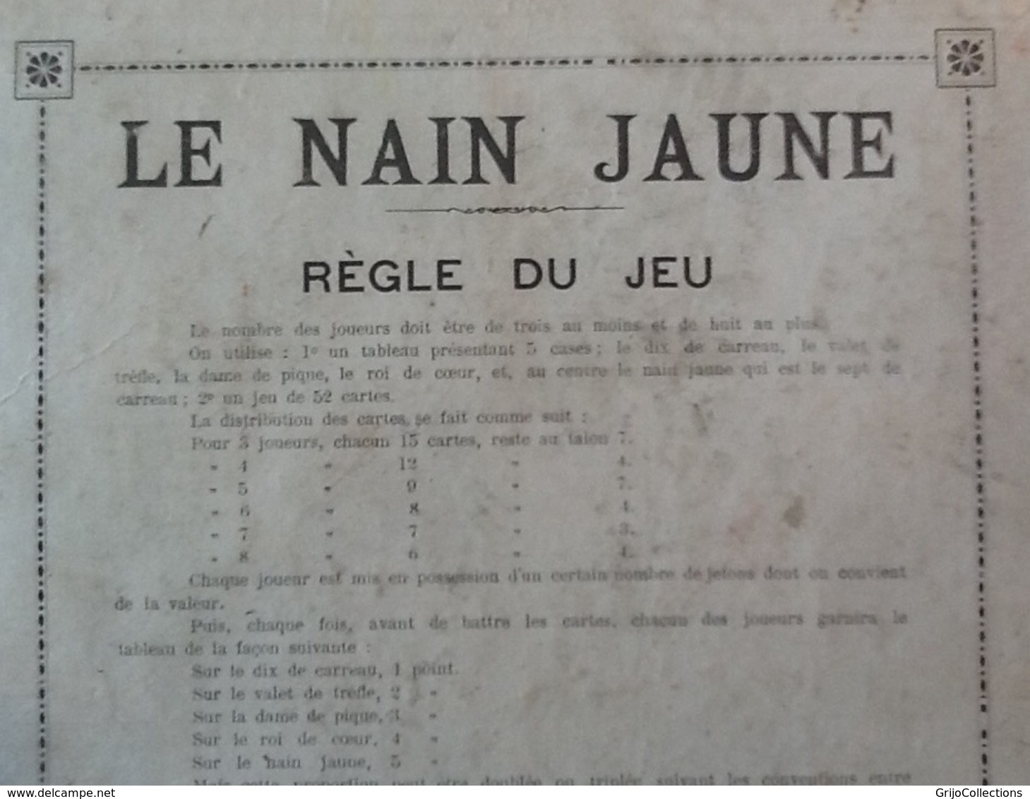 Vintage. Grande Carte (dure) De 29cm X 225cm Avec Les Règles Du Jeu Le Nain Jaune. J. B. Bruxelles. - Other & Unclassified