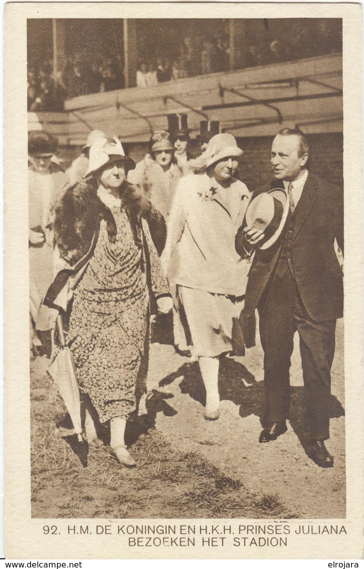 NETHERLANDS Unused Official Olympic Postcard Nr. 92 With The Queen And Prinses Juliana Visiting The Games - Summer 1928: Amsterdam
