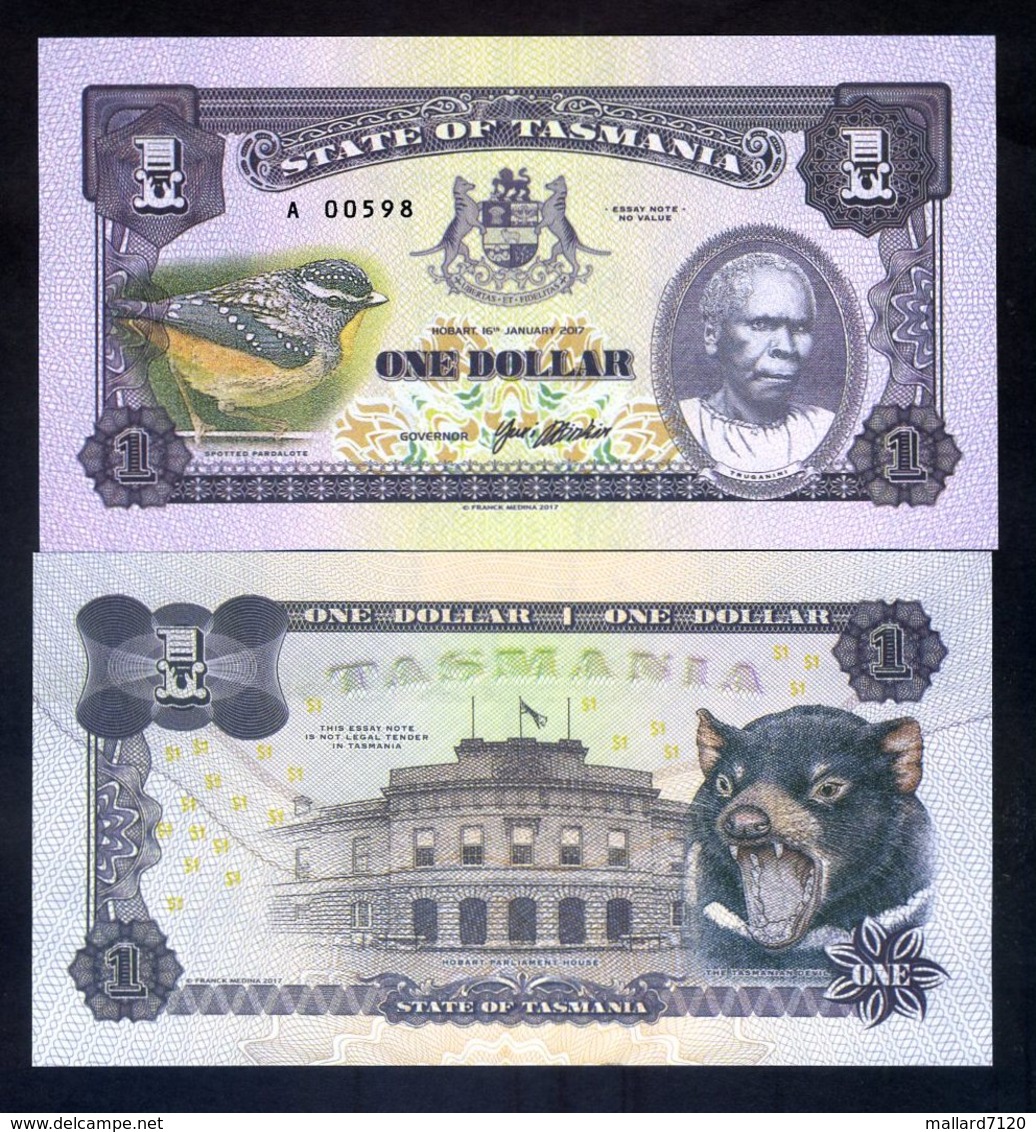 Tasmania, Australia, $1, 2017, Private Issue, UNC - Tasmanian Devil, Truganini - Autres & Non Classés