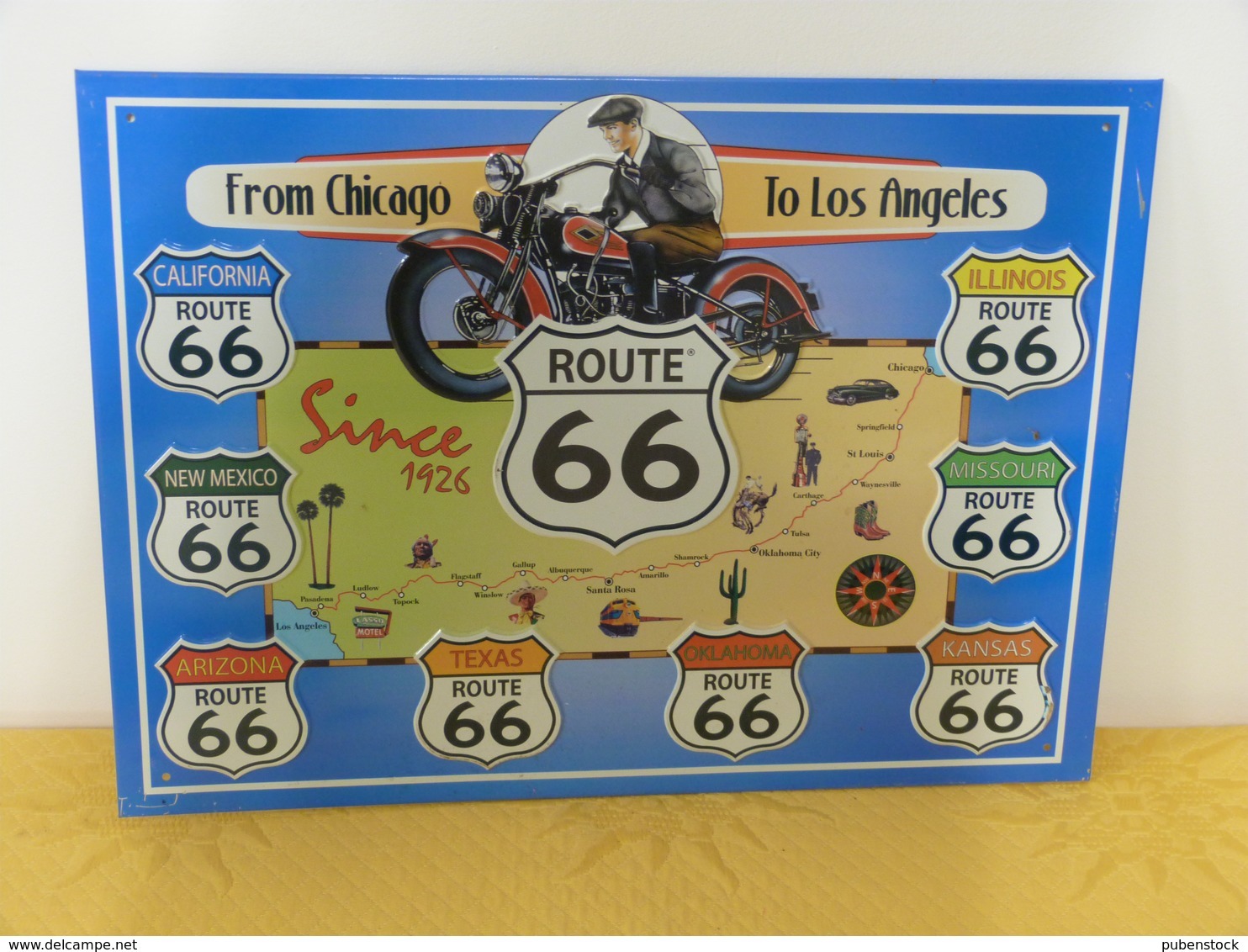 Plaque Métal "ROUTE 66" From Chicago To Los Angeles - Plaques En Tôle (après 1960)