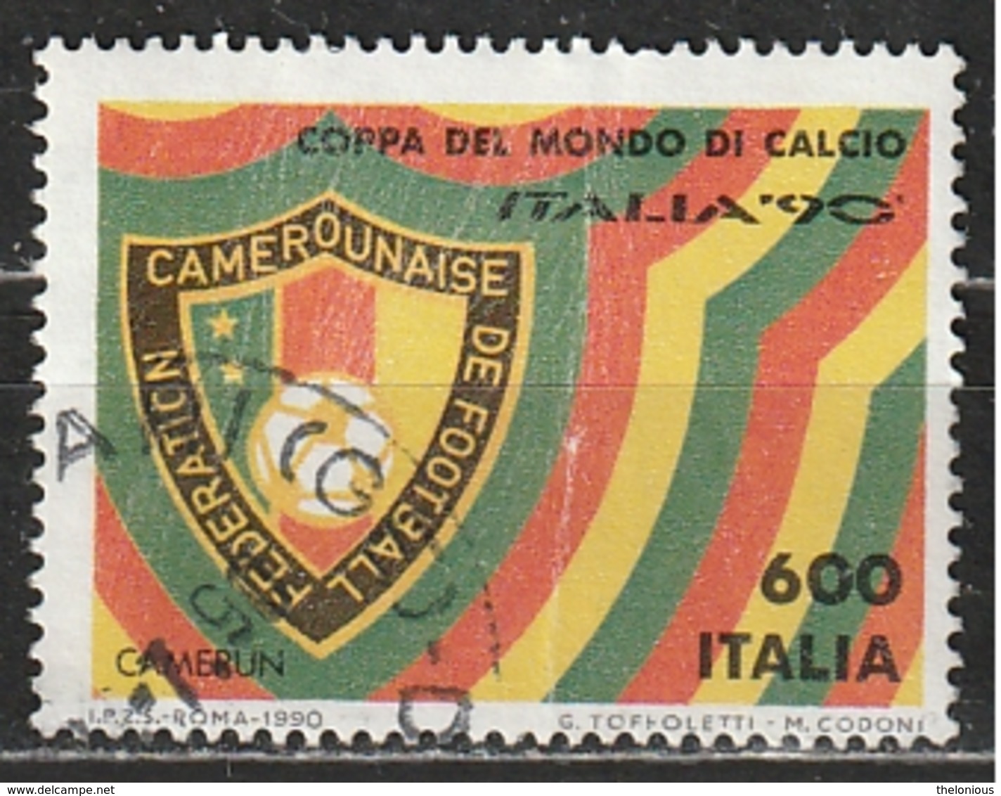 1990 Coppa Del Mondo Di Calcio - Camerun - 1981-90: Afgestempeld