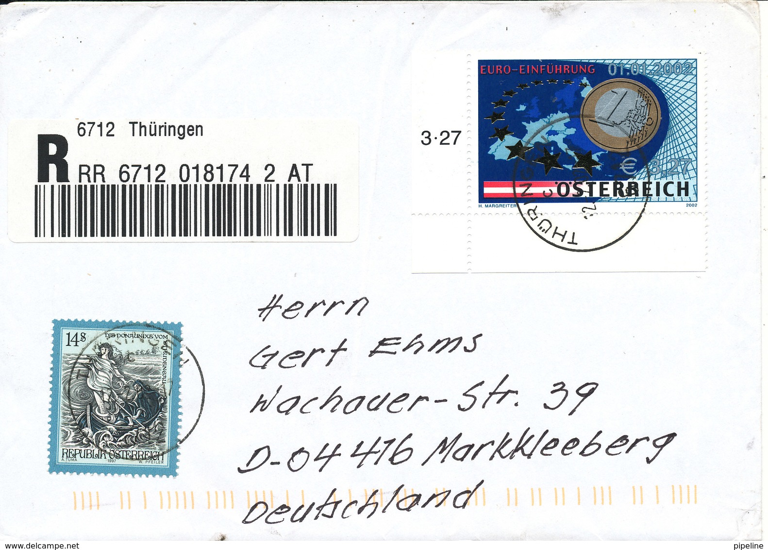 Austria Registered Cover Sent To Germany Thüringen 12-2-2002 Good Franked Topic Stamp MAP - Covers & Documents