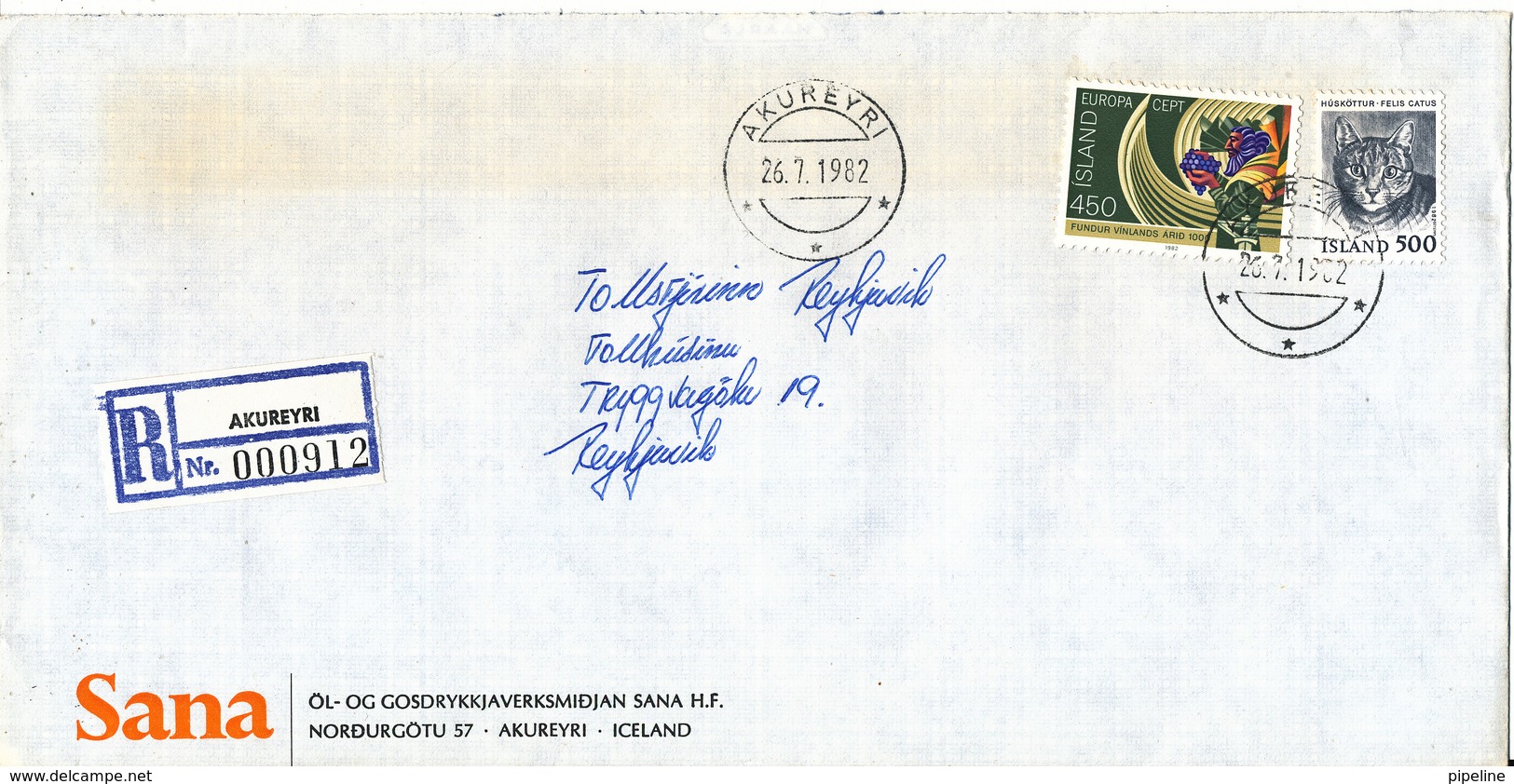 Iceland Registered Cover Akureyri 26-7-1982 - Lettres & Documents