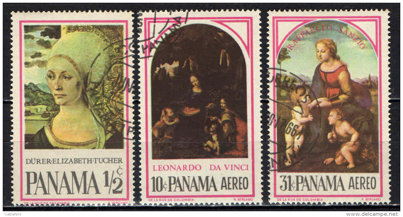 PANAMA - 1966 - DIPINTI E PITTORI FAMOSI: DURER, LEONARDO DA VINCI, RAFFAELLO SANZIO - USATI - Panama