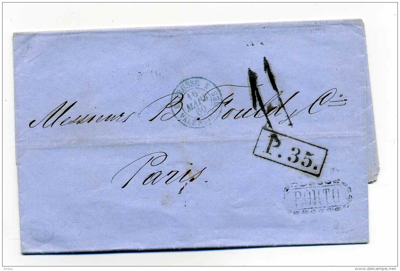 Lettre De MOSCOU Avec Marque D'entrée En France  : PRUSSE Par VALENCIENNES + Cachet Taxe P35 / 1860 - Marques D'entrées