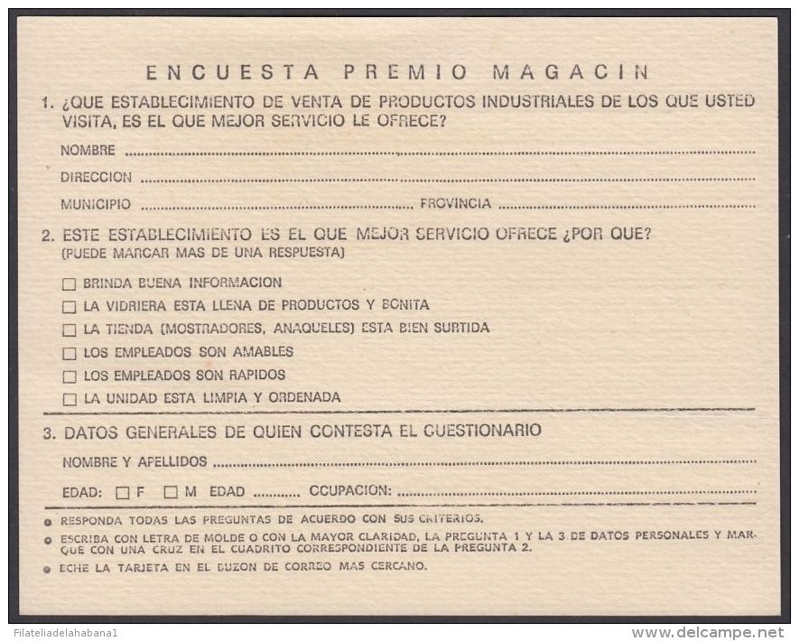 1980-EP-123 CUBA CIRCA 1980 SPECIAL POSTAL STATIONERY "MAGACIN" RESPUESTA PAGADA. - Cartas & Documentos