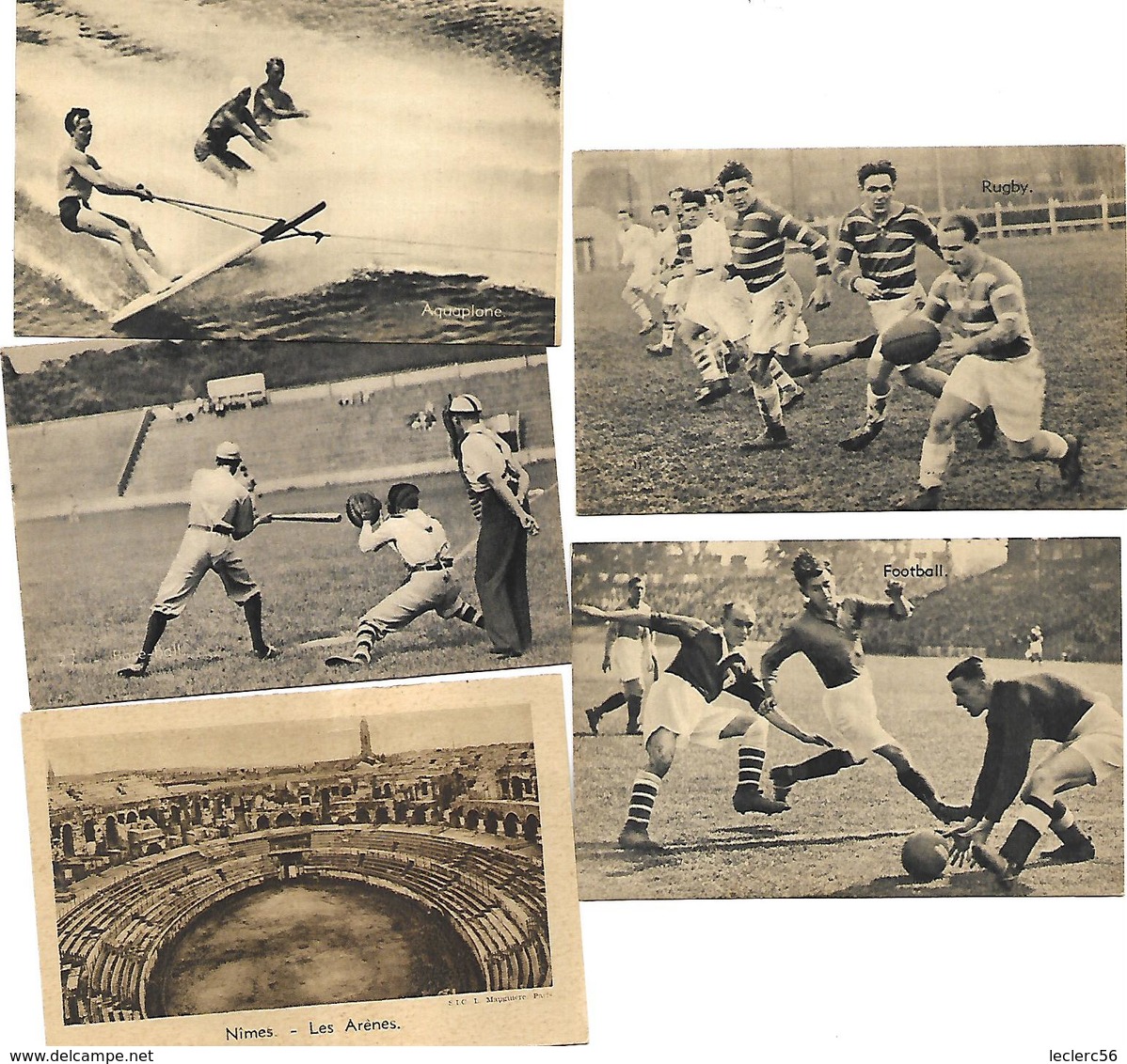 5 PETITES PHOTOS DE SPORT RUGBY SKI NAUTIQUE BASE BALL ARENES DE NIMES PUBLICITE QUINTONINE 2 SCANS - Autres & Non Classés