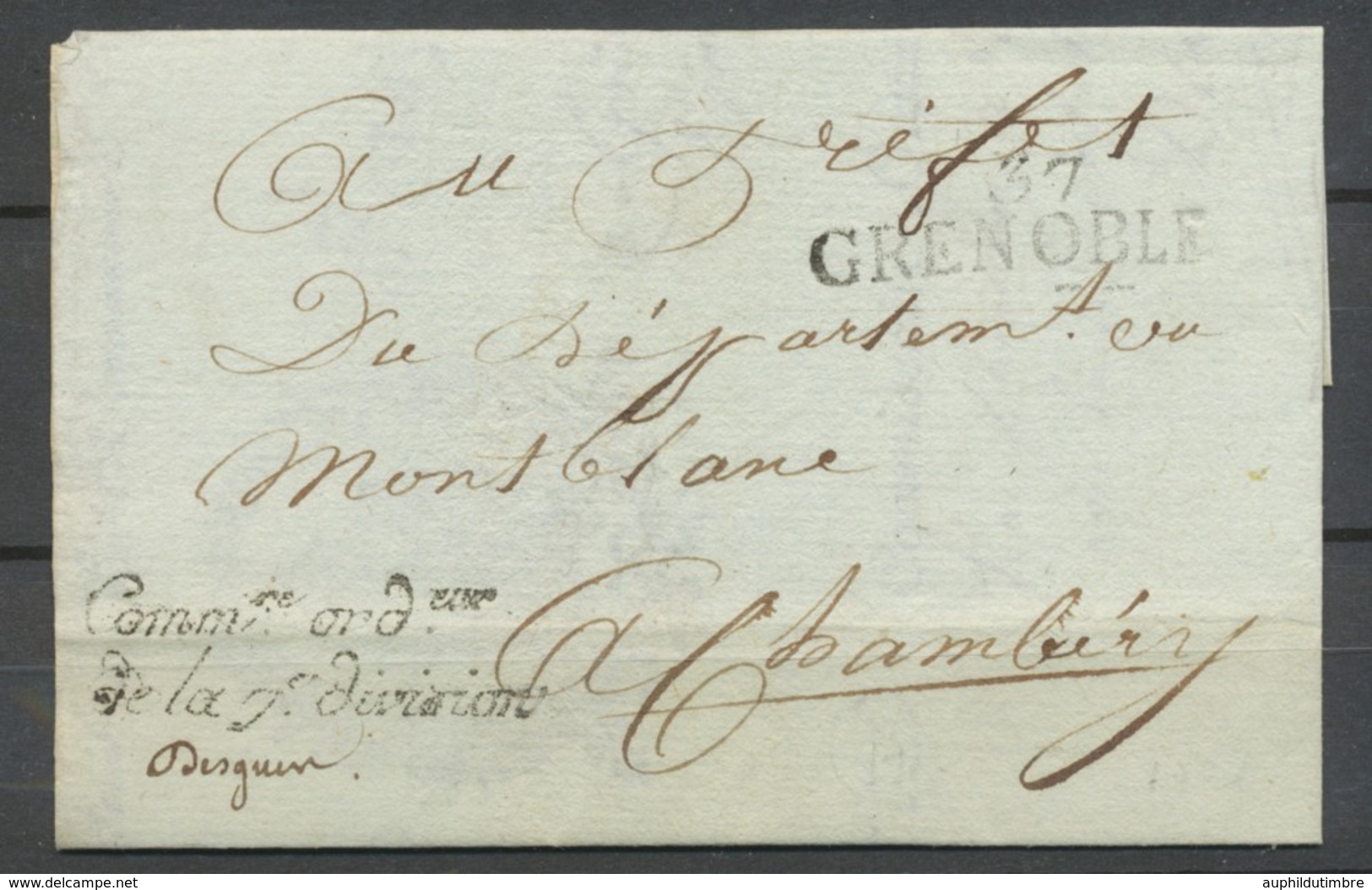 1809 Lettre En Franchise Du Commre Ord.eur De La 7eme Div 37 GRENOBLE P1583 - Army Postmarks (before 1900)