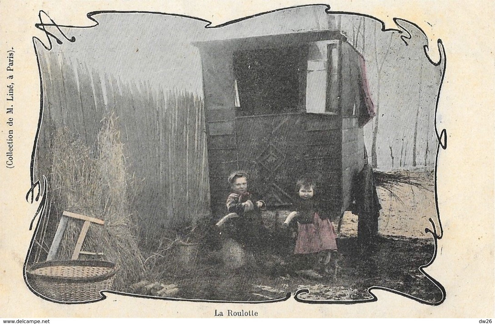 La Roulotte, Enfants Bohémiens - Collection M. Liné - Carte Colorisée, Dos Simple, Non Circulée - Europe