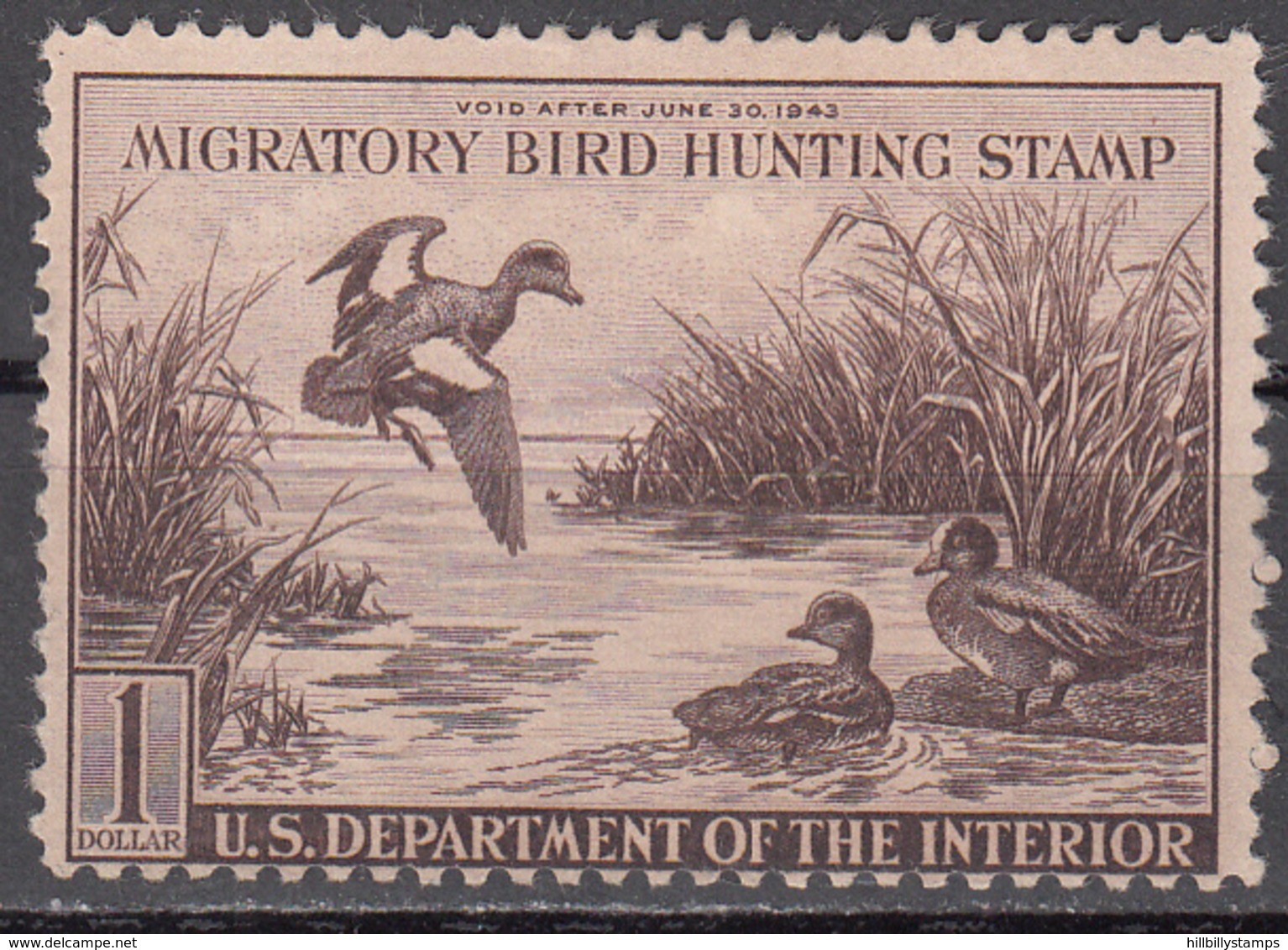 UNITED STATES   SCOTT NO. RW9    MINT NO GUM      YEAR  1942 - Duck Stamps