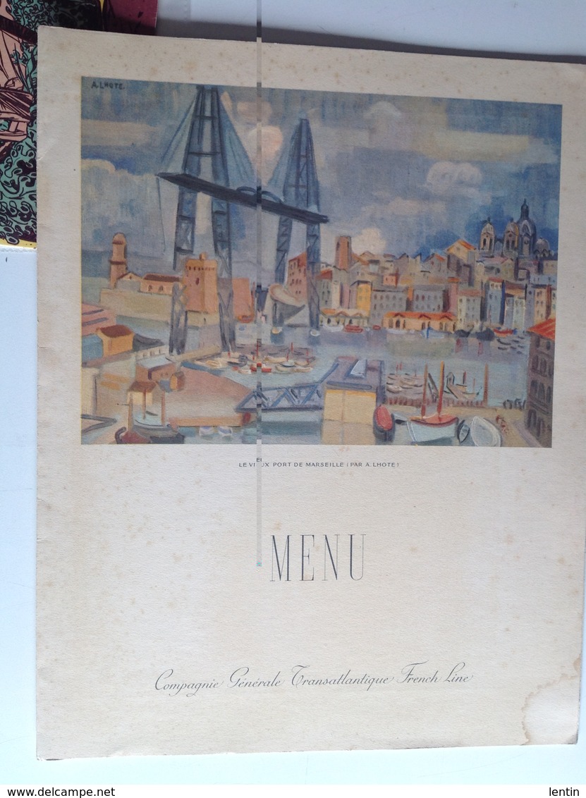 Menu - Cie Générale Transatlantique - Paquebot Normandie - Mai 1937 - Vieux Port De Marseille, Pont Transbordeur - Menus