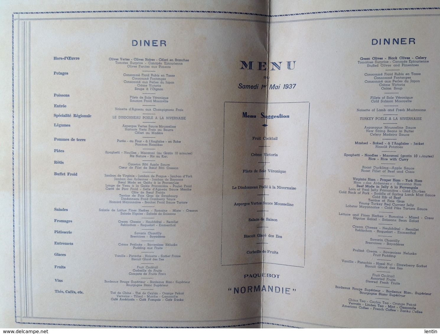 Menu - Cie Générale Transatlantique - Paquebot Normandie - Mai 1937 - Vieux Port De Marseille, Pont Transbordeur - Menus