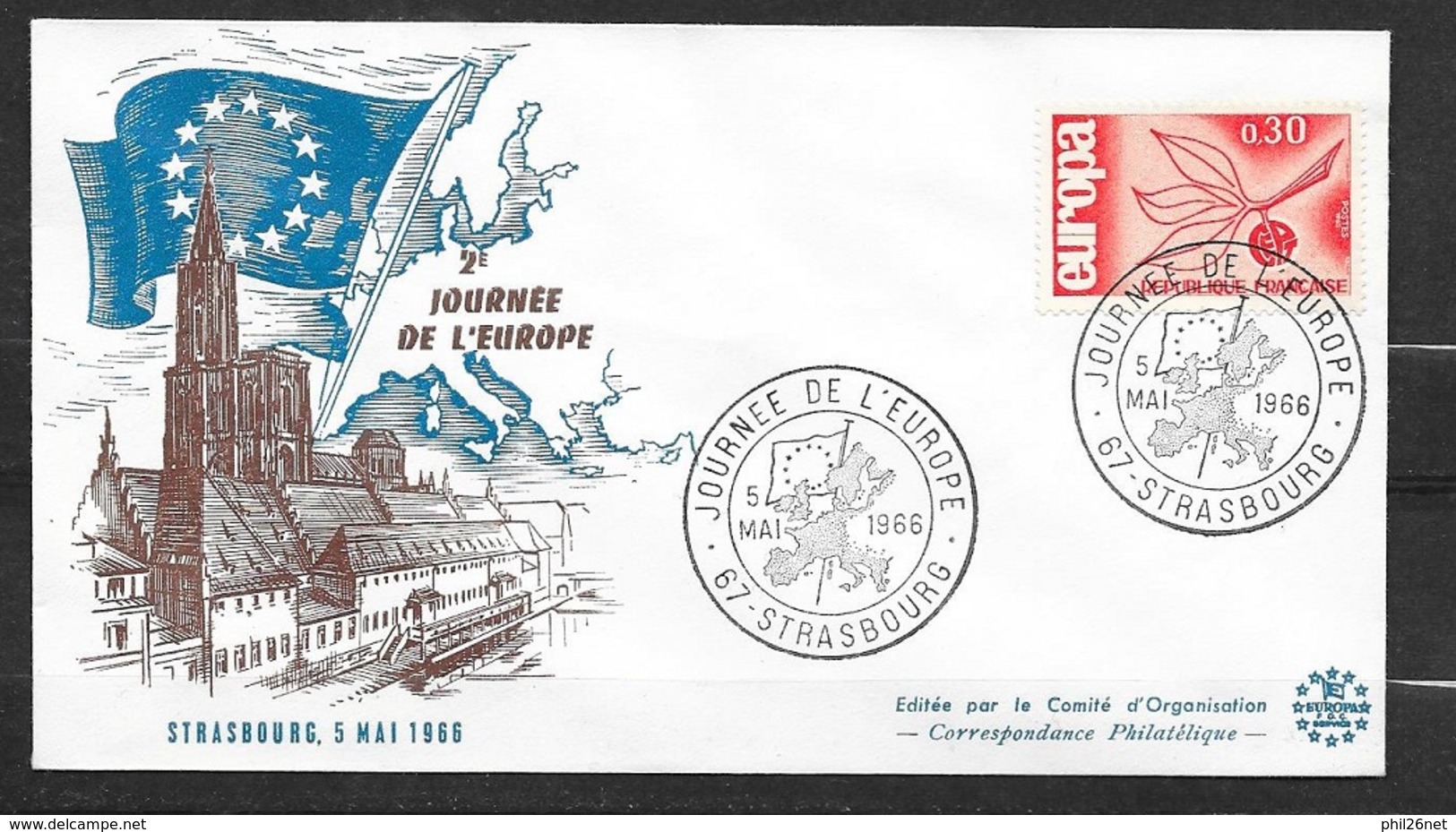 Lettre Illustrée Srasbourg 2ème Journée De L'Europe Cachet Illustré Le 05/05/1966 Avec Le N°1465 TB   - 1966