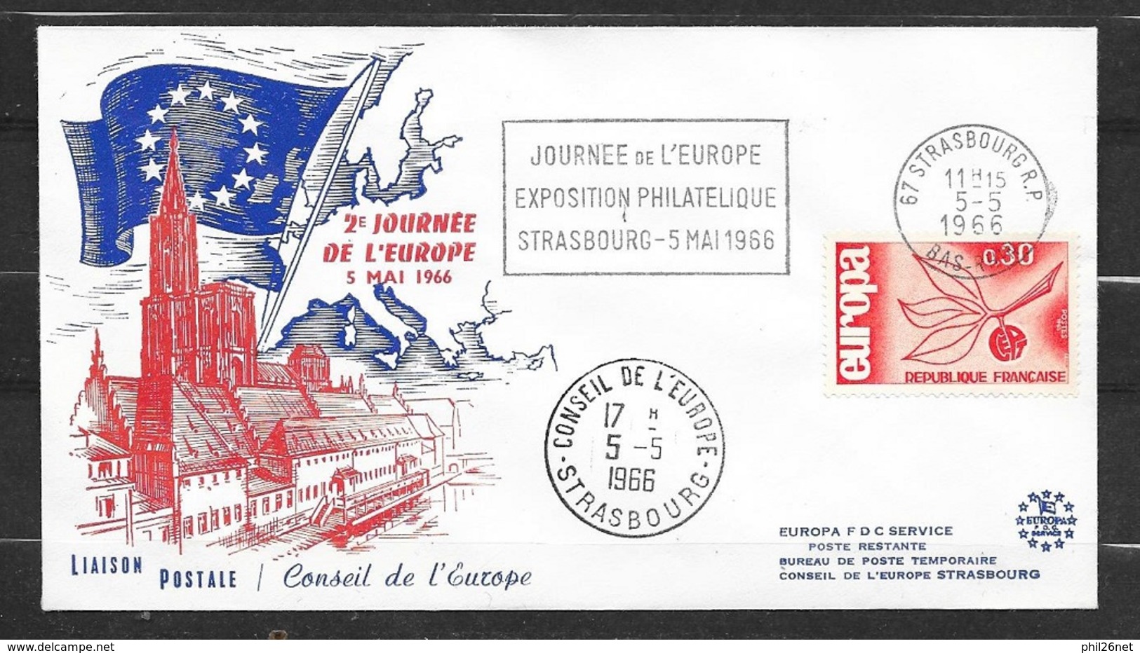 Lettre Illustrée Srasbourg 2ème Journée De L'Europe Cachet Et Flamme Expo Le 05/05/1966 Avec Le N°1465 TB   - 1966