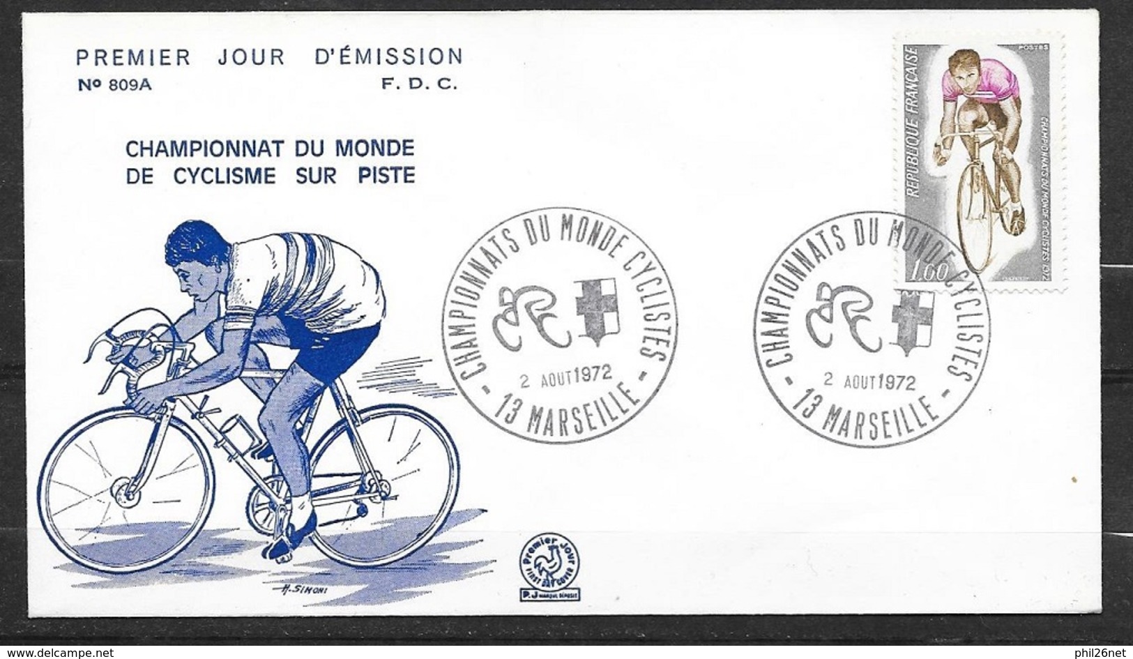 Lettre Illustrée Championnat Du Monde De Cyclisme Sur Piste Marseille Cachets Illustrés Le 2/8/1972  N°1724  TB  - Ciclismo