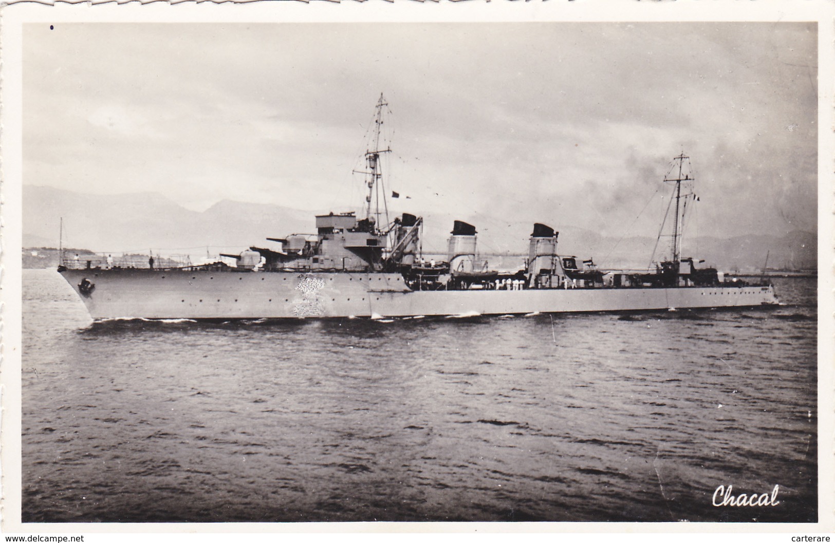 Carte Photo Combier,BATEAU DE GUERRE FRANCE,CONTRE TORPILLEUR,LE CHACAL,PORTSMOUTH EN 1936 - Warships