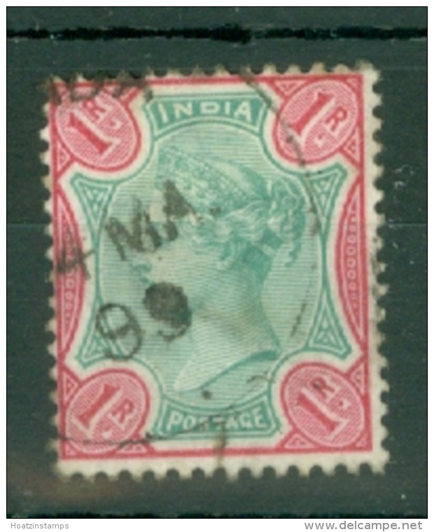 India: 1892/97   QV     SG105    1R    Green &amp; Rose      Used - 1882-1901 Empire