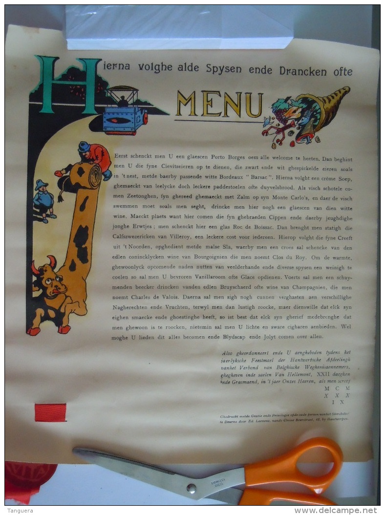 Menu 1939 Als Oorkonde  Verbond Der Belgische Aannemers Van Wegeniswerken Afdeling Antwerpen 28 X 32,5 Cm - Menus