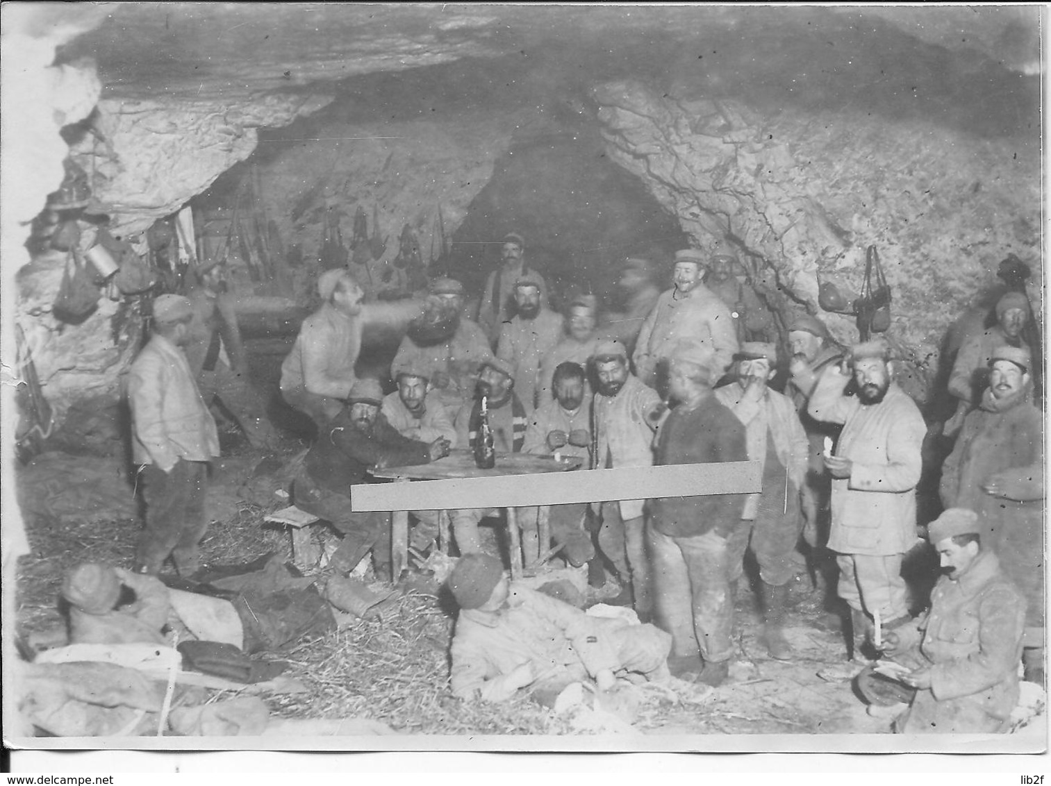 1915-1916 Pas De Calais Soldats Français Poilus Dans Une Carrière Aménagée Abris Grotte 1 Photo Ww1 1914-1918 - Guerre, Militaire