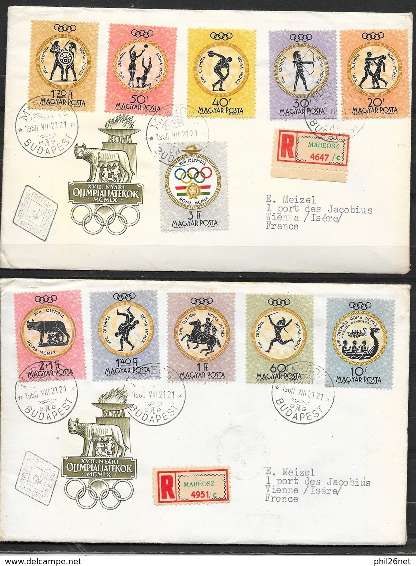 RR  FDC 2 Lettres Illustrées Recommandées Circulées Budapest 21/8/1960 à Vienne Cachets Série Complète N° 1379 à 1389 TB - FDC