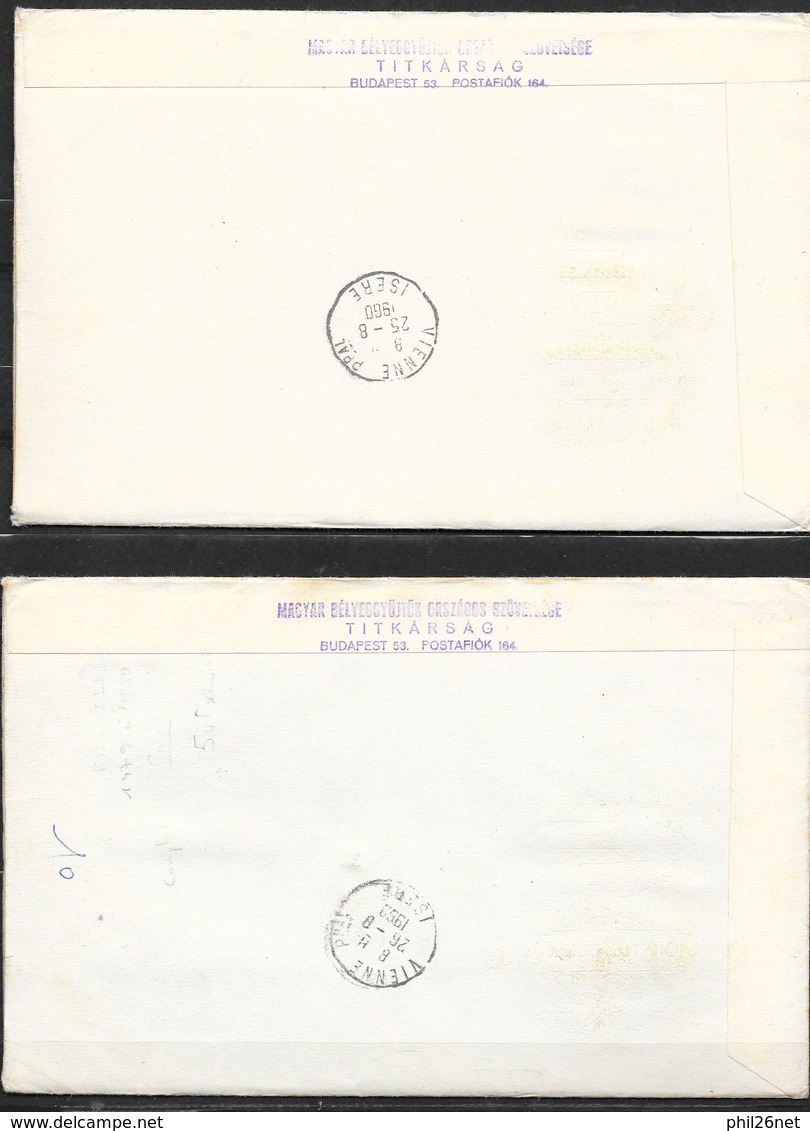 RR  FDC 2 Lettres Illustrées Recommandées Circulées Budapest 21/8/1960 à Vienne Cachets Série Complète N° 1379 à 1389 TB - FDC