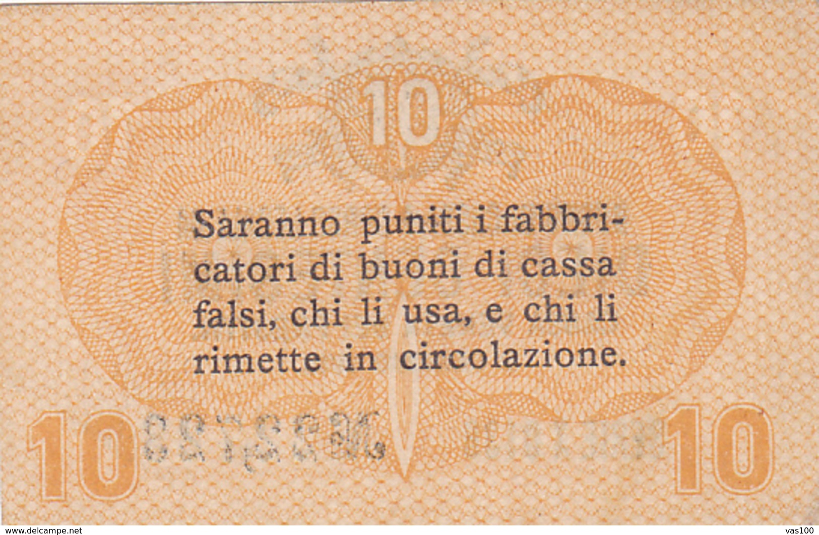 CASSA VENETA DEI PRESTITI - CAT. - RARO - 10, CENTS - FIOR DI STAMPA ,SERIE X Nr.22723,UNC. - Biglietti Consorziale