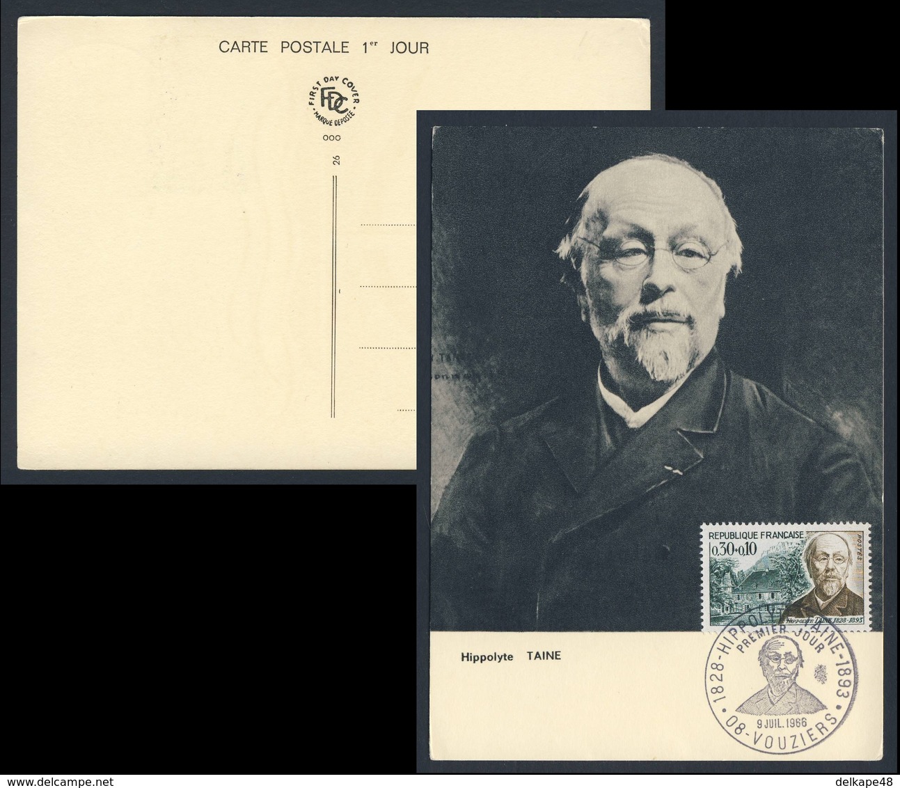 France Rep. Française 1966 Postcard / Postkarte / Carte Postale + Mi 1555 - Hippolyte Taine -  Philosophe, Historien - Schrijvers