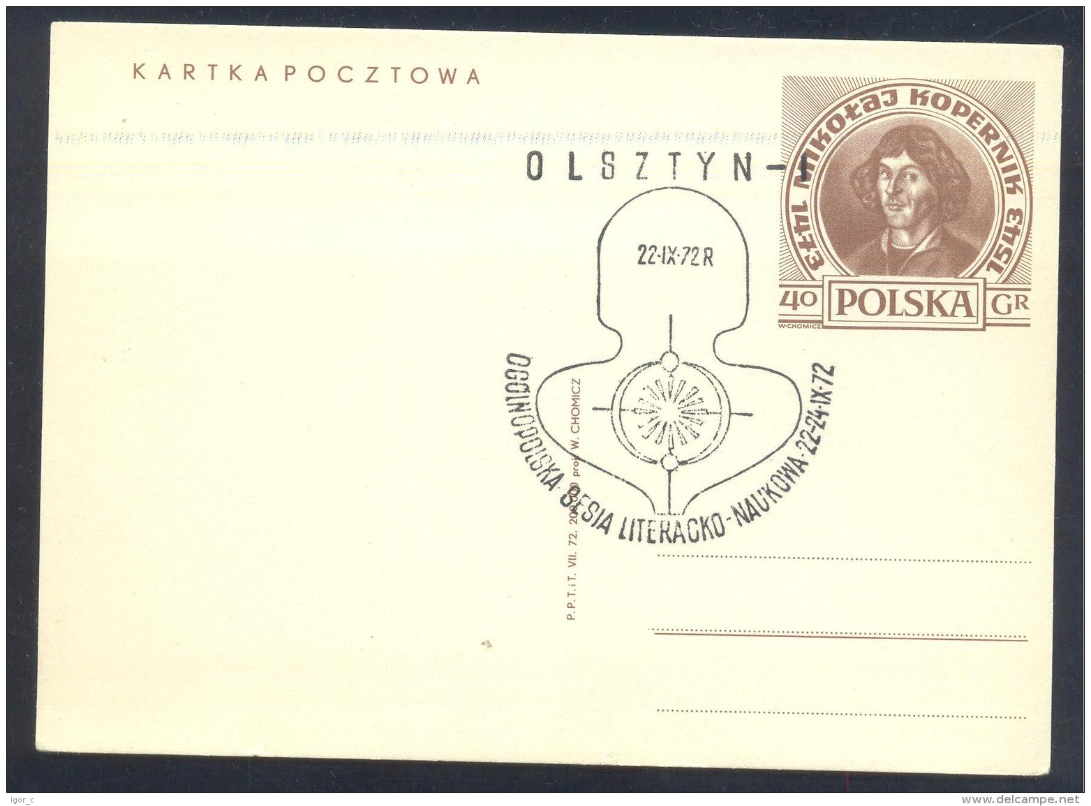 Poland 1973 Postal Stationery Card: Nicolay Kopernic; Astronomy ; Space; Physics; - Astronomy