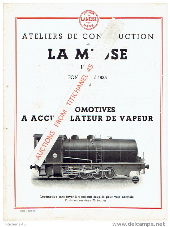 Plaquette Publicitaire DE 1935 De 6 Pages ATELIERS CONSTRUCTION DE LA MEUSE : LOCOMOTIVES A ACCUMULATEUR DE VAPEUR - Spoorweg