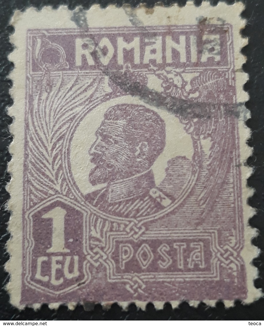 Error Stampe  ROMANIA 1920 KING FERDINAND, VARIETY ERROR,  1 LEU, Stain COLOR At Frame Down,misplaced Perforation Image - Errors, Freaks & Oddities (EFO)