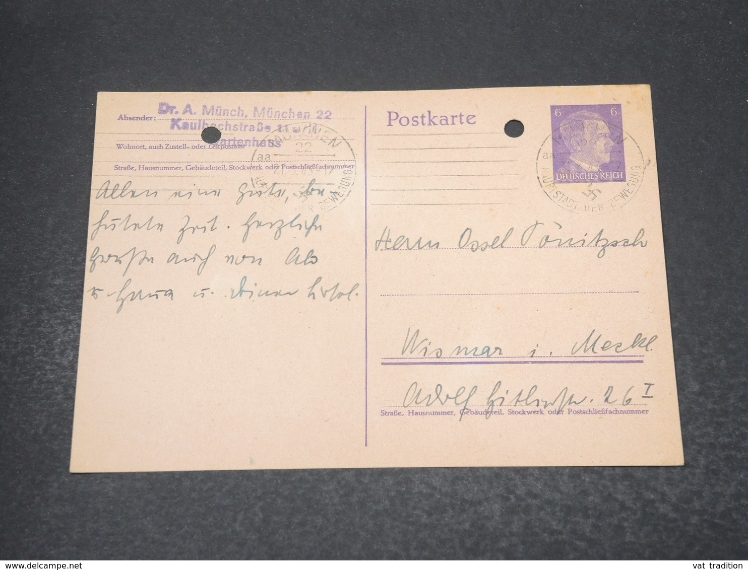ALLEMAGNE - Entier Postal De München En 1943 Pour Wismar - L 16955 - Sonstige & Ohne Zuordnung
