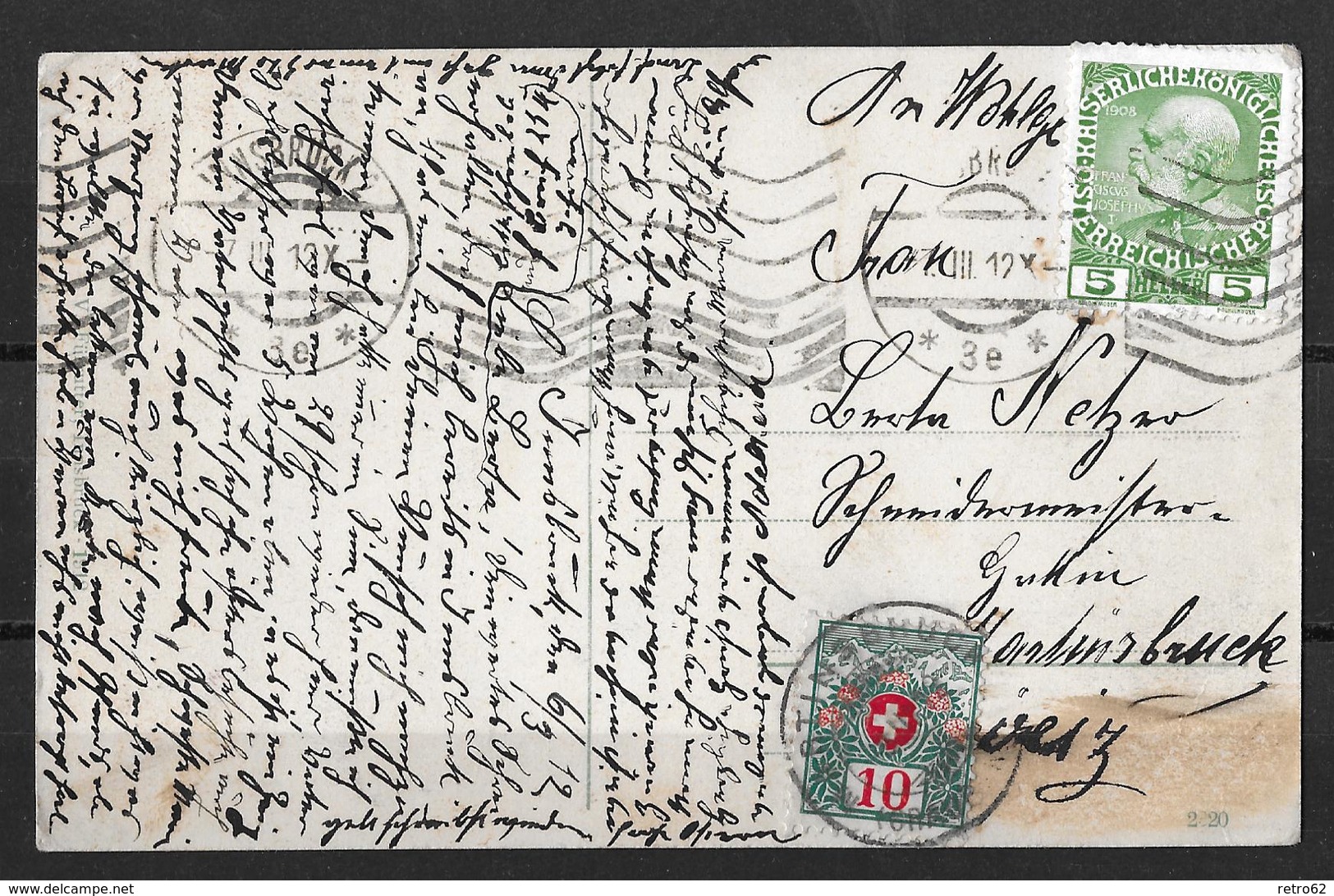 1912 Underpaid Innsbruck Cover To Switzerland With 10 C Postage Due - Other & Unclassified