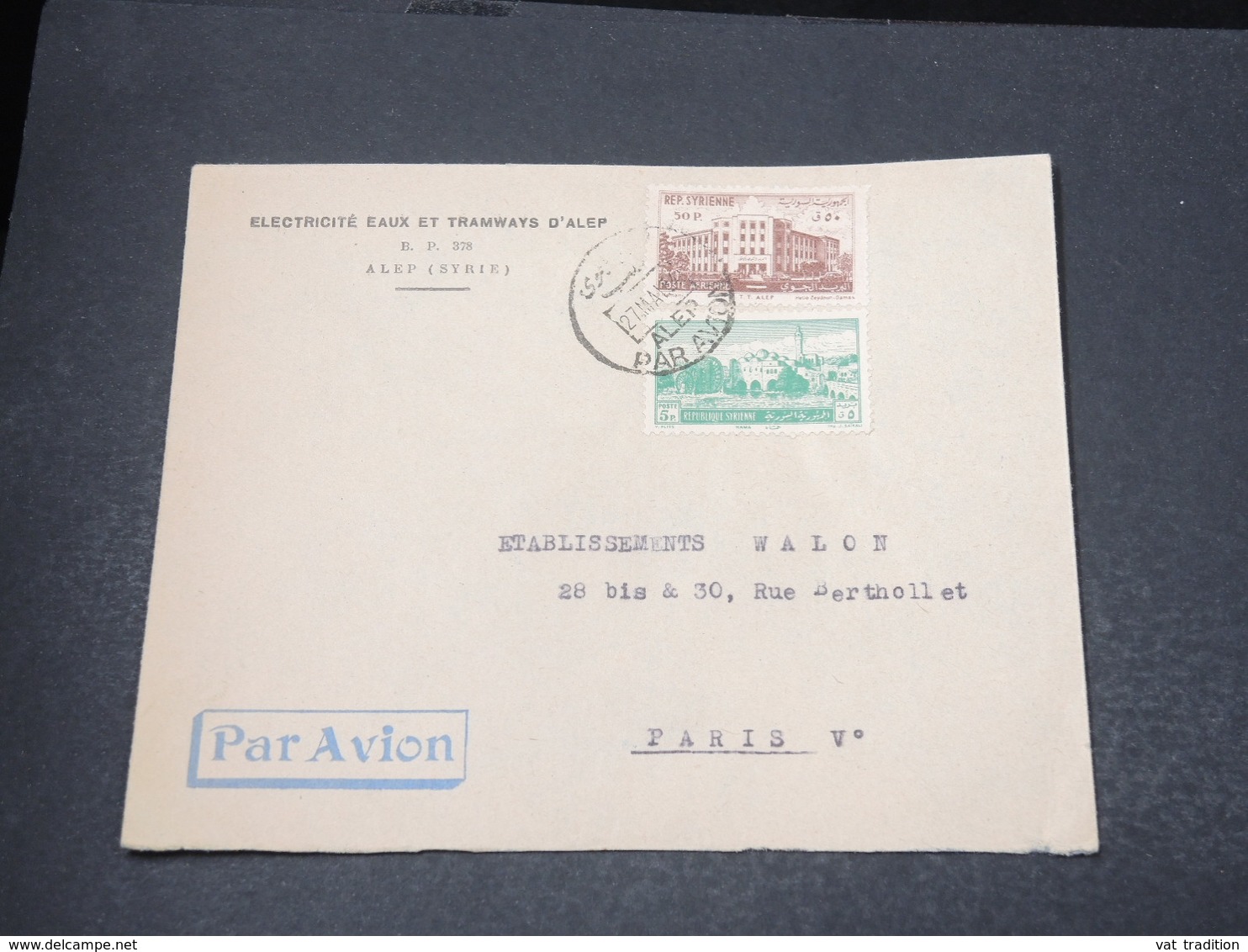 SYRIE - Enveloppe Commerciale De Alep Pour Paris En 1954 - L 16962 - Syria