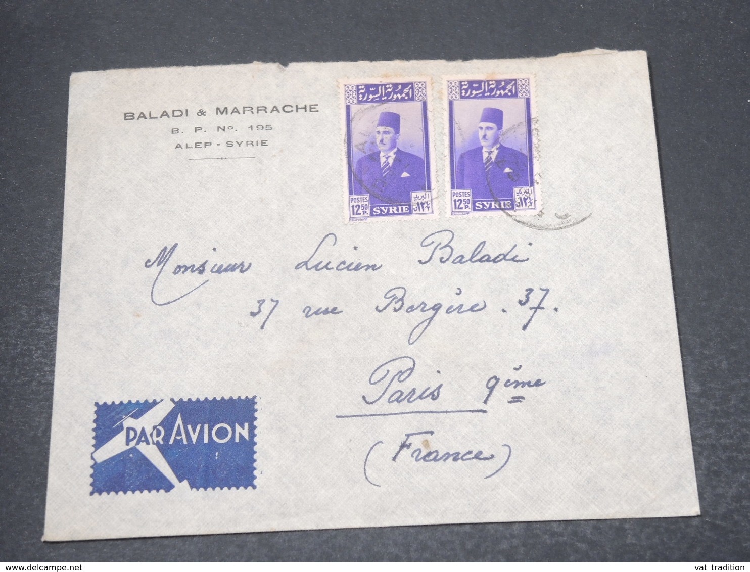 SYRIE - Enveloppe Commerciale De Alep Pour Paris En 1947 , Affranchissement Recto Et Verso - L 16967 - Syrie