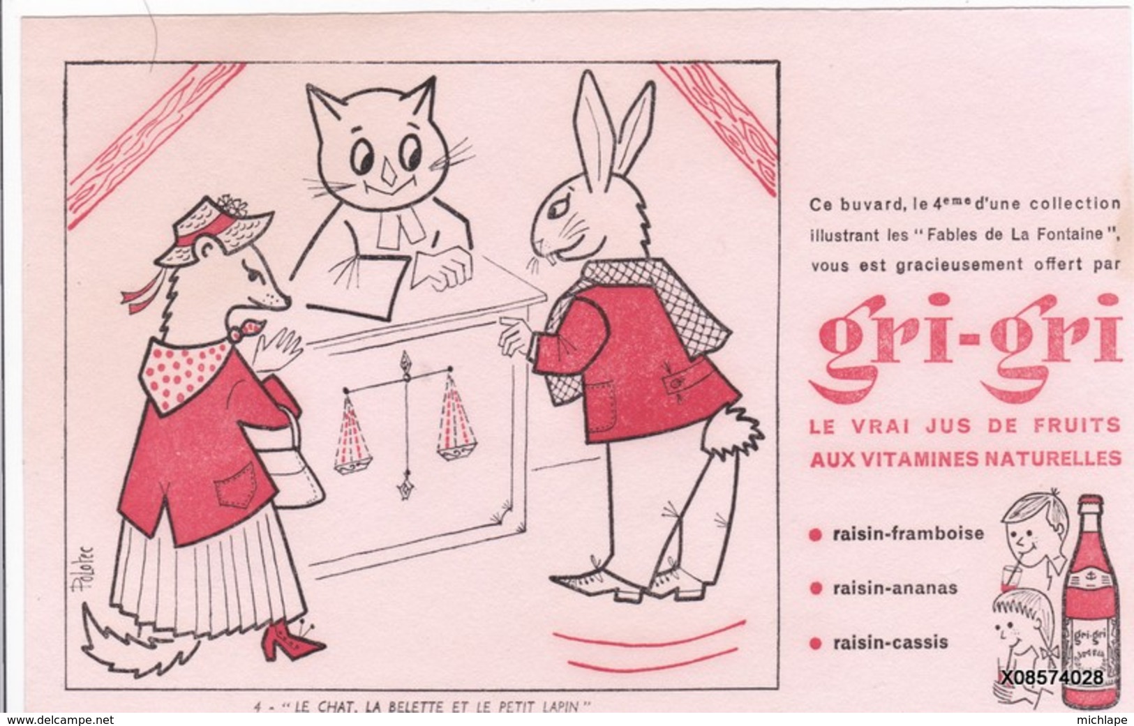 BUVARD JUS DE FRUITS  GRI-GRI LE CHAT LA BELETTE ET LE PETIT LAPIN  21 X 13  Cm - Sprudel & Limonade