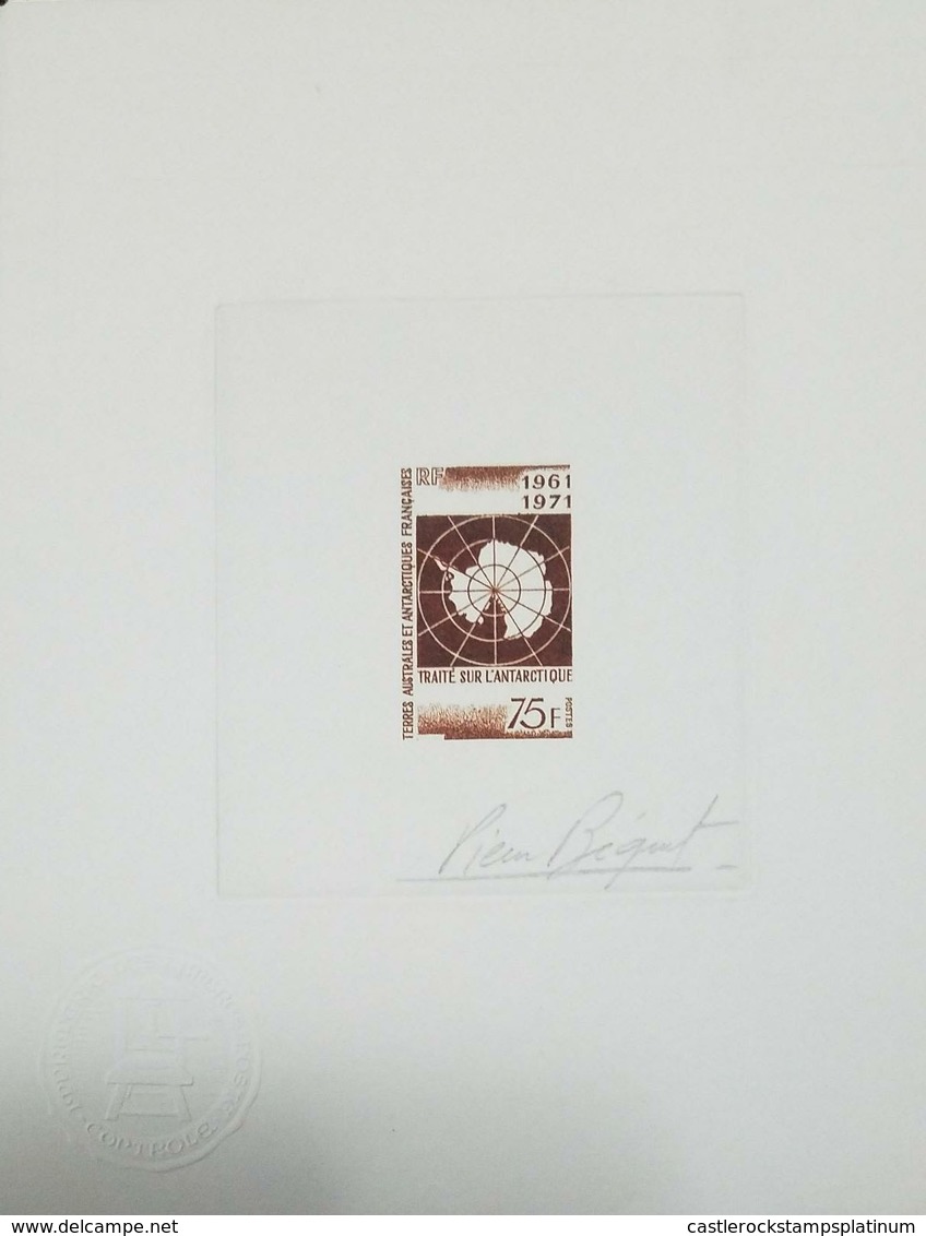 O) 1971 FRENCH SOUTHERN AND ANTARCTIC TERRITORIES, DIE PROOF SIGNED, TREATY PLEDGING PEACEFUL USES OF AND SCIENTIFIC COO - Imperforates, Proofs & Errors