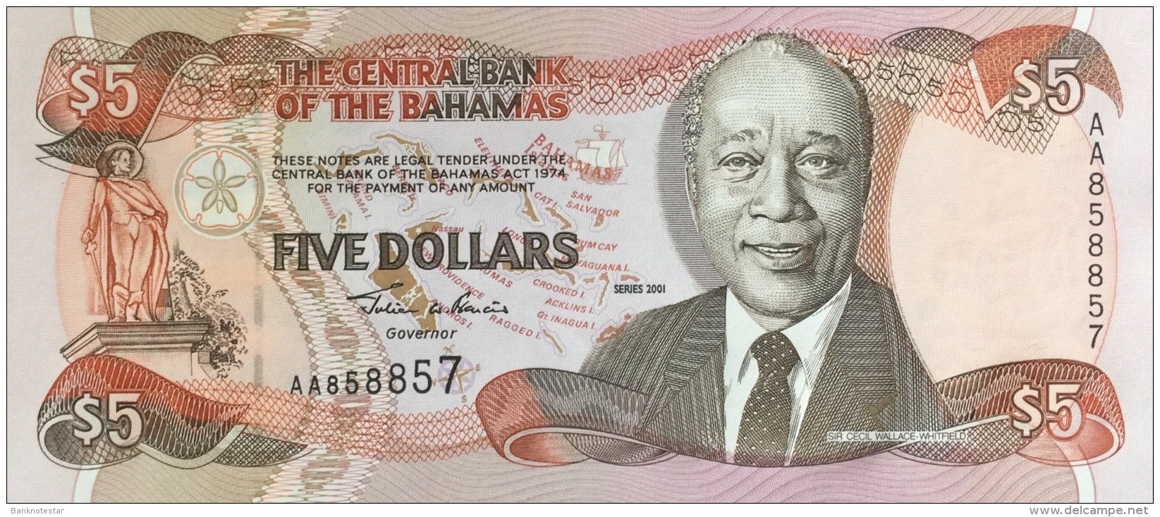 Bahamas 5 Dollars, P-63b 2001 UNC - Bahamas