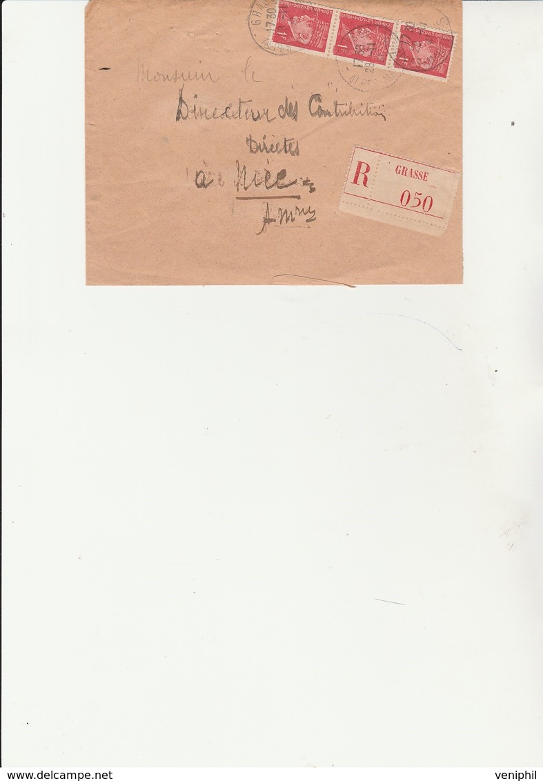 LETTRE RECOMMANDEE AFFRANCHIE N° 534 BANDE DE 3 OBLITERE CAD GRASSE 28-11-46- ALPES MARITIMES - Handstempel