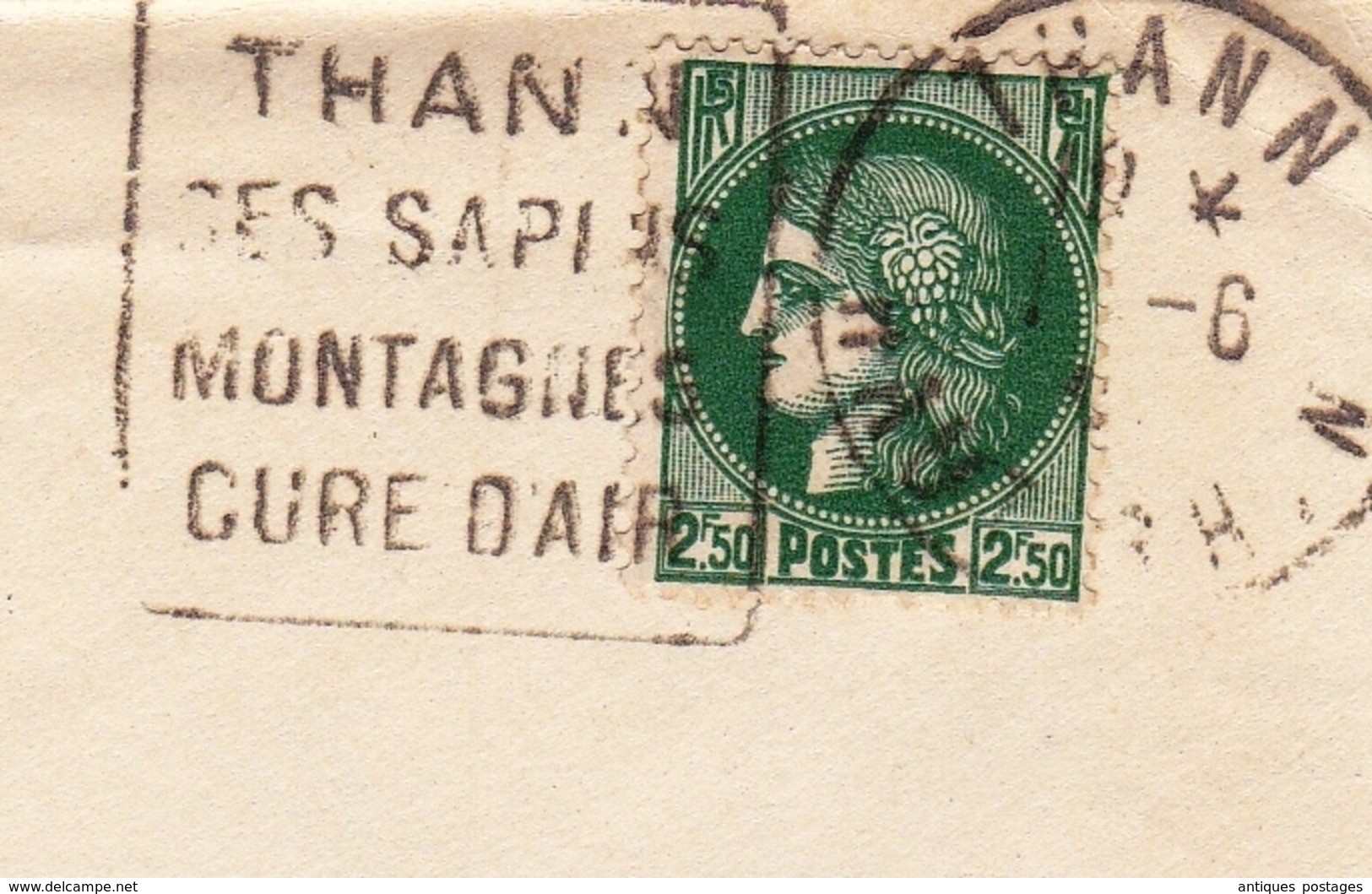 Lettre Thann Haut Rhin Lausanne Suisse Censure Contrôle Postal Militaire Censor Timbre Céres 2F50 Vert WW2 - 1921-1960: Modern Tijdperk