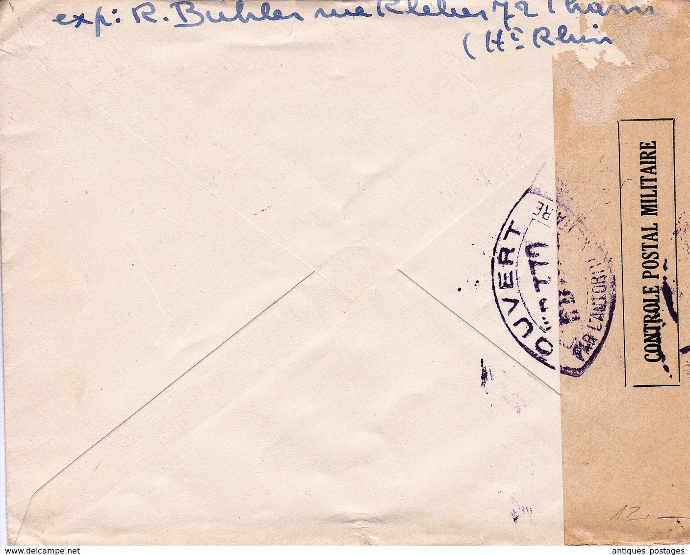 Lettre Thann Haut Rhin Lausanne Suisse Censure Contrôle Postal Militaire Censor Timbre Céres 2F50 Vert WW2 - 1921-1960: Modern Tijdperk