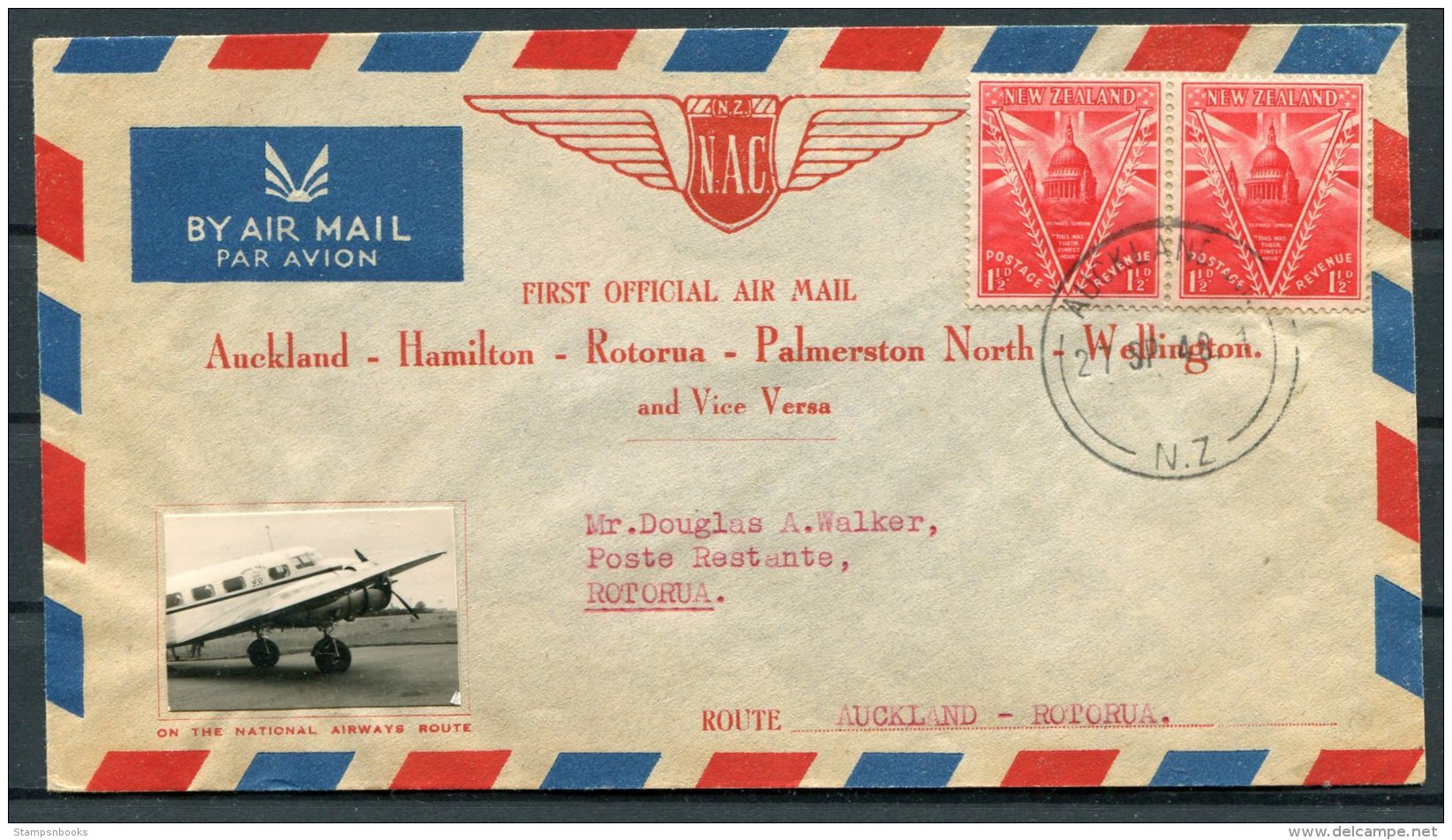 1948 New Zealand Auckland - Rotorua National Airways Route First Flight Cover - Poste Aérienne