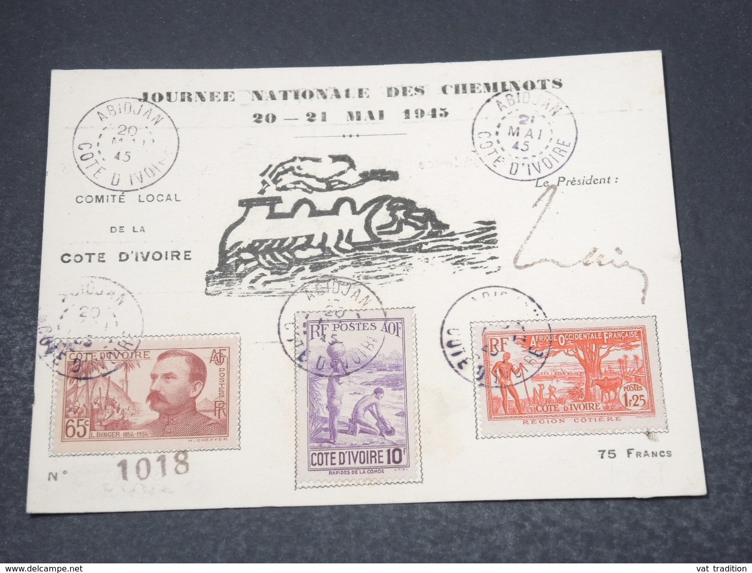 CÔTE D'IVOIRE - Carte Postale Locale De La Journée Des Cheminots De Abidjan En 1945 - L 17010 - Lettres & Documents