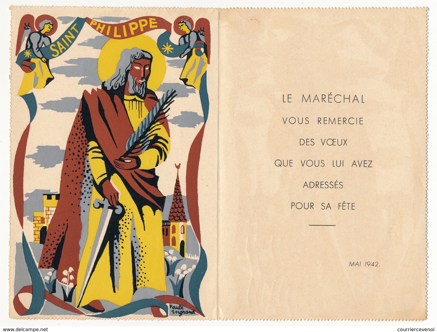 FRANCE - Carte Lettre Pétain - "SAINT PHILIPPE" - Le Maréchal Vous Remercie Des Voeux ... Mai 1942 - Guerre De 1939-45