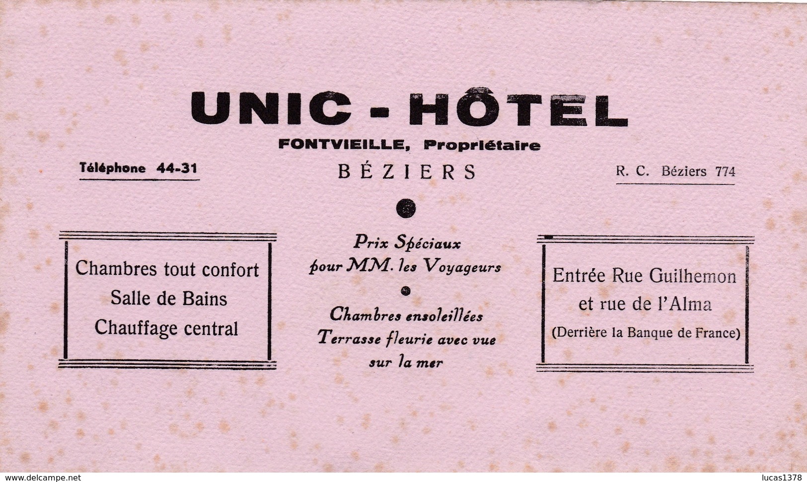 BEZIERS / UNIC HOTEL / RARE - H