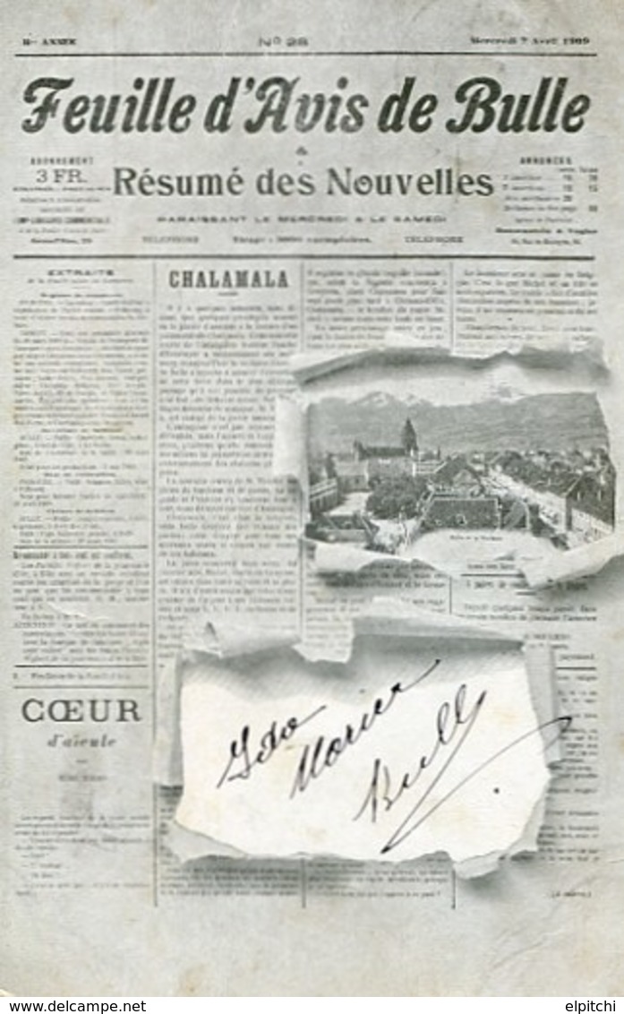 Suisse Bulle Feuille D'avis De Bulle, Circulée 1909 Pour Montreux - Bulle