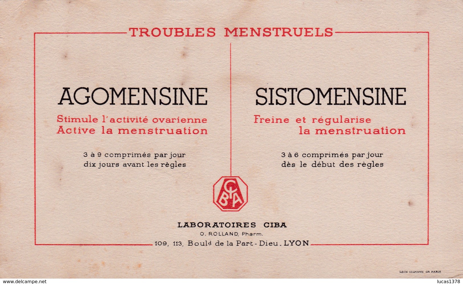 AGOMENSINE / SISTOMENSINE / ACTIVITE OVARIENNE / MENSTRUATION - Drogheria