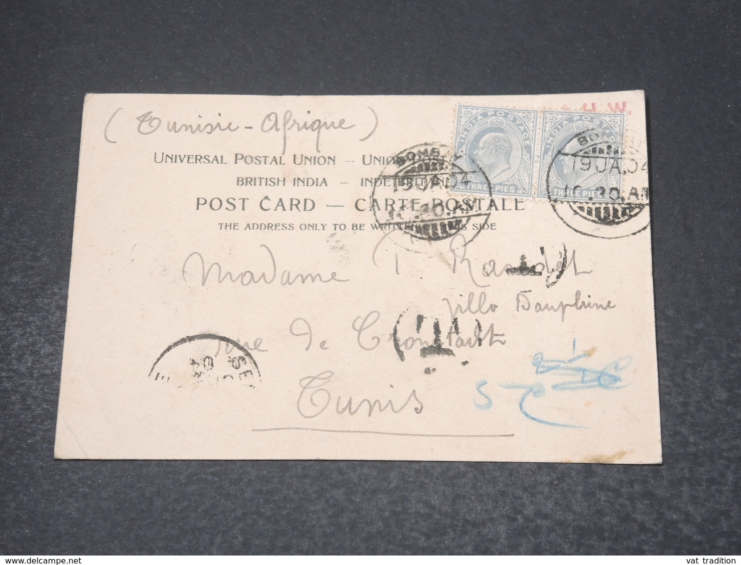 INDE - Affranchissement De Bombay Sur Carte Postale En 1904 Pour Tunis - L 17020 - 1902-11  Edward VII