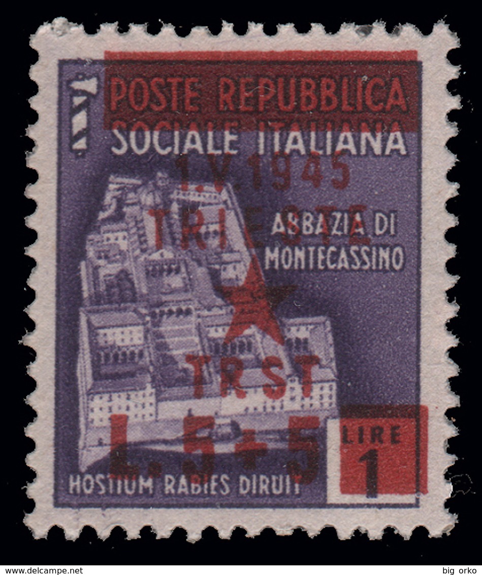 Occupazione Jugoslava: TRIESTE - Monumenti Distrutti Lire 5 + Lire 5 Su Lire 1 Violetto - 1945 - Yugoslavian Occ.: Trieste