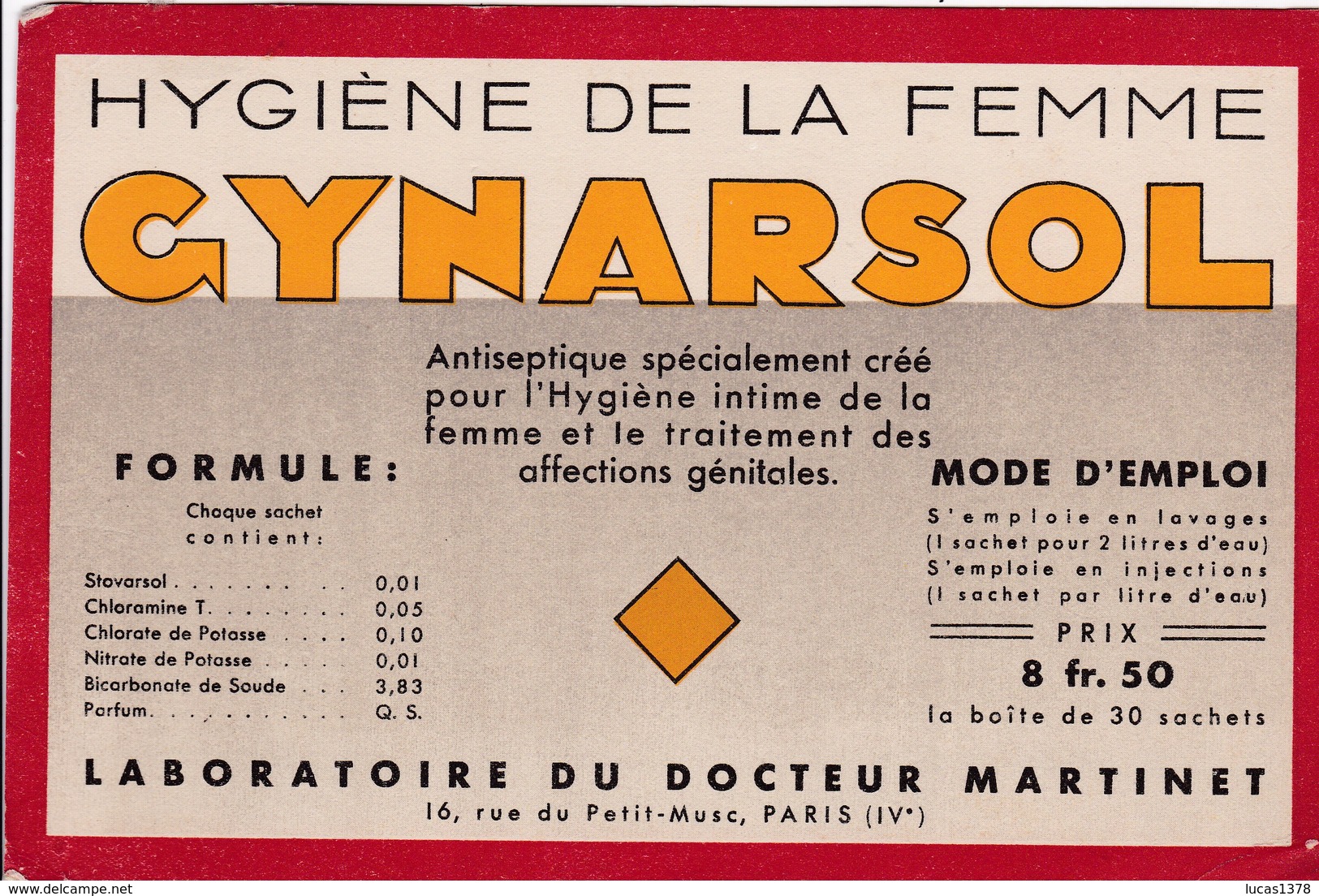 GYNARSOL / HYGIENE DE LA FEMME / RARE - Produits Pharmaceutiques